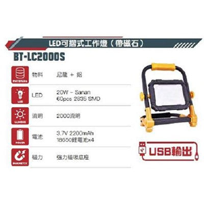 BEITER-可摺式工作燈/帶磁石/鋰電池x4