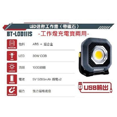 BEITER-迷你工作燈/帶磁石/充電寶兩用/鋰電池x2
