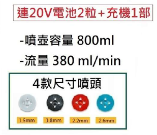 霧化噴油槍x1套/充電器x1部/20V鋰電池x2粒