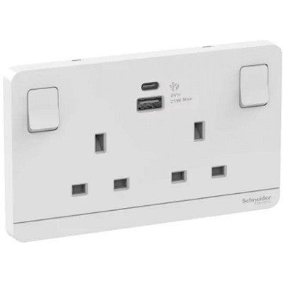 Schneider施耐德-AvatarOn奐尚-2位13A+USB+TypeC插座(搪瓷白,沉醉金,石墨灰)