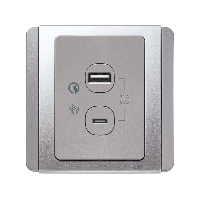 Schneider施耐德-NEO(E3000)-USB+TypeC插座(灰色,白色)