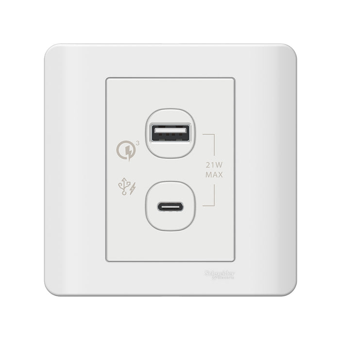 Schneider施耐德-ZENcelo睿雅-USB+TypeC插座(凝白,銀銅,銀灰)